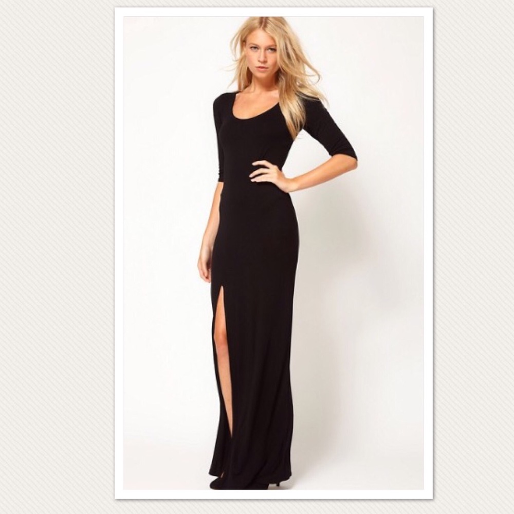ASOS LOVE Bodycon Maxi Dress w/Side Split in Black - Picture 2 of 6
